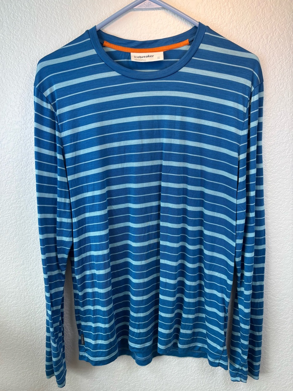 Icebreaker Wave Stripe Merino Wool Blend Long Sleeve Shirt Blue - M